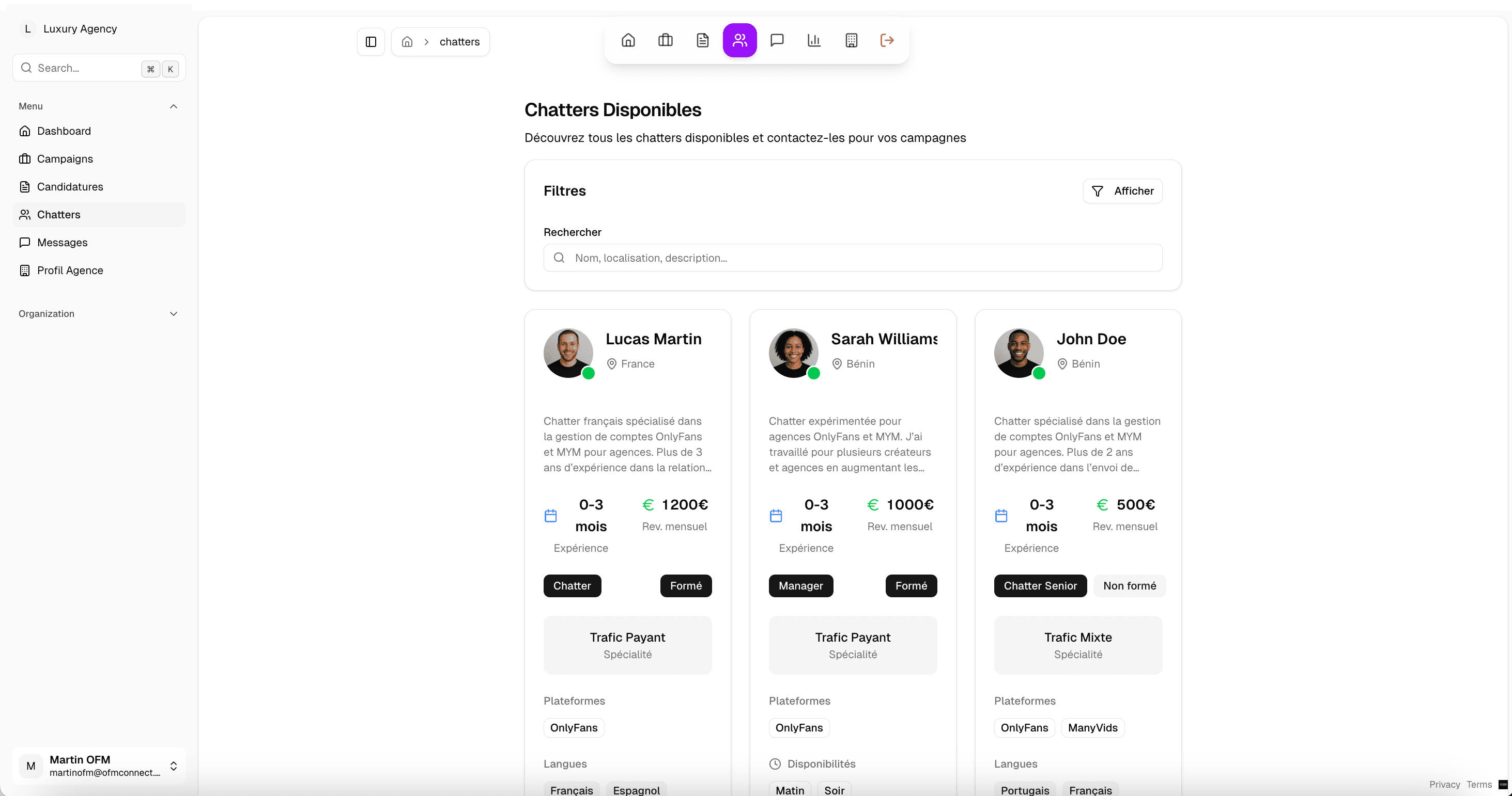 Capture de la plateforme